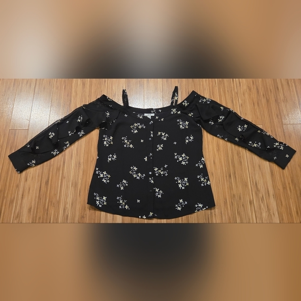 NWOT Bar III Floral Black Off-Shoulder Women's Top